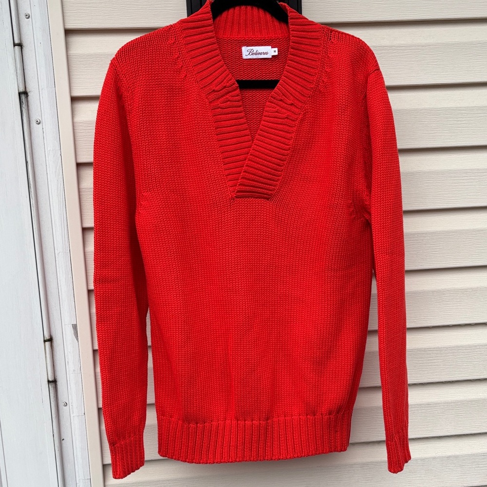 Bolivares Men’s Armando V neck Orange/Red V-Neck Sweater-M-EUC